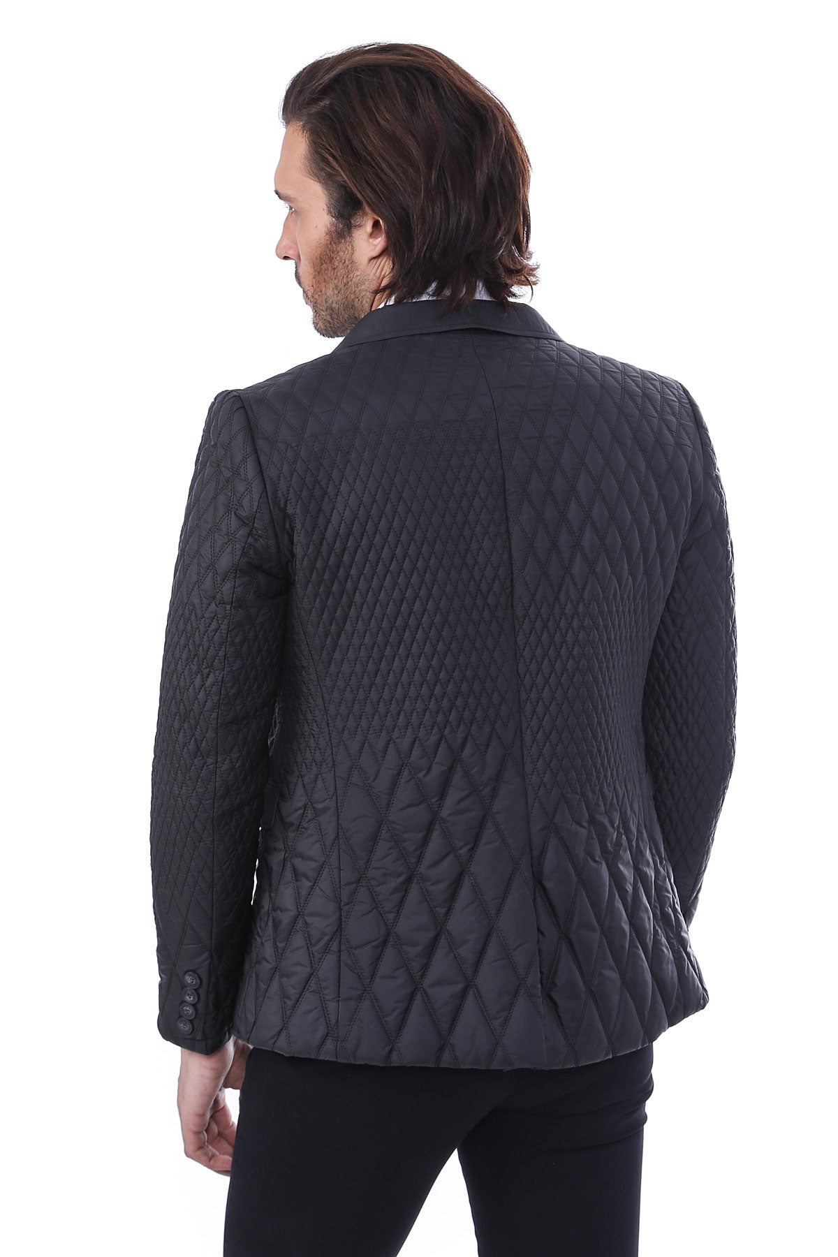 3 Pockets 2 Button Quilted Coat Jacket Black Short Coat – side view