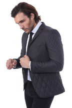 3 Pockets 2 Button Quilted Coat Jacket Black Short Coat – styled view