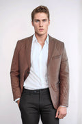 3 Pockets 2 Button Quilted Coat Jacket Tan Short Coat – front view