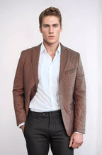 3 Pockets 2 Button Quilted Coat Jacket Tan Short Coat – front view