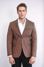 3 Pockets 2 Button Quilted Coat Jacket Tan Short Coat – detail view