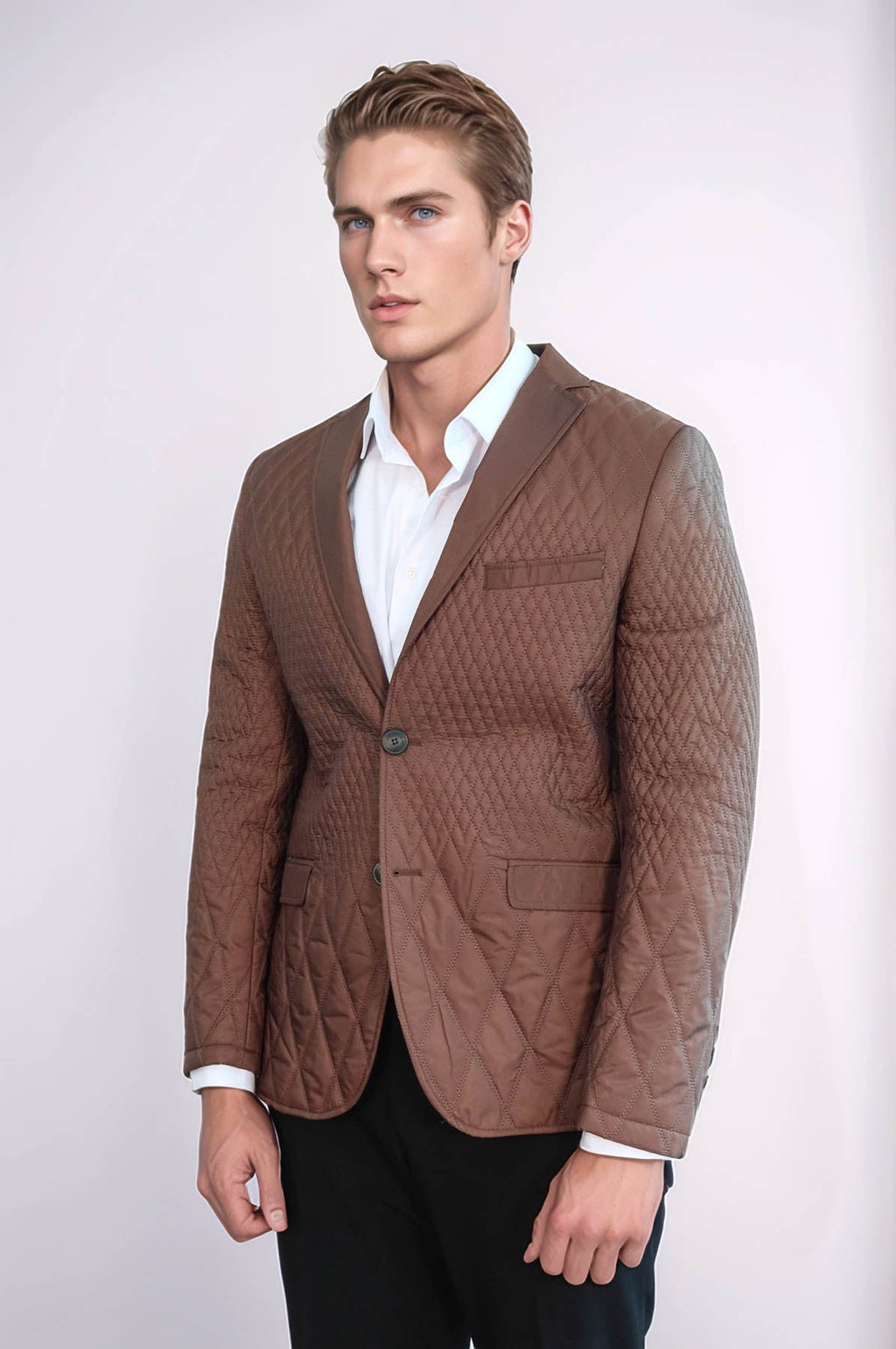 3 Pockets 2 Button Quilted Coat Jacket Tan Short Coat – side view