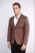 3 Pockets 2 Button Quilted Coat Jacket Tan Short Coat – side view
