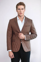 3 Pockets 2 Button Quilted Coat Jacket Tan Short Coat – styled view