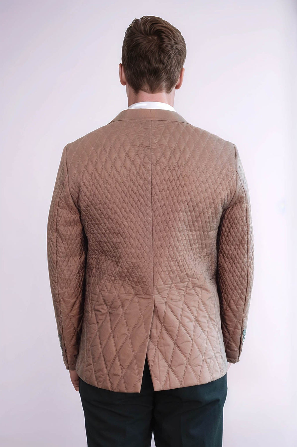 3 Pockets 2 Button Quilted Coat Jacket Tan Short Coat – close up view