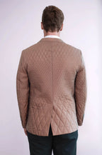 3 Pockets 2 Button Quilted Coat Jacket Tan Short Coat – close up view