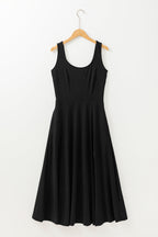 Solid Sleeveless Flared Side Slit Midi Dress