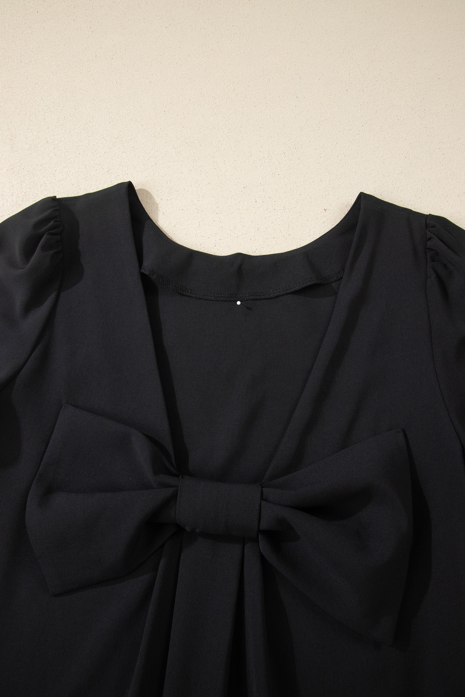 Solid Backless Bow Tie Short Sleeve Mini Dress