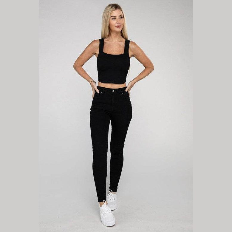 Cotton Square Neck Cropped Cami Top - VacationGrabs