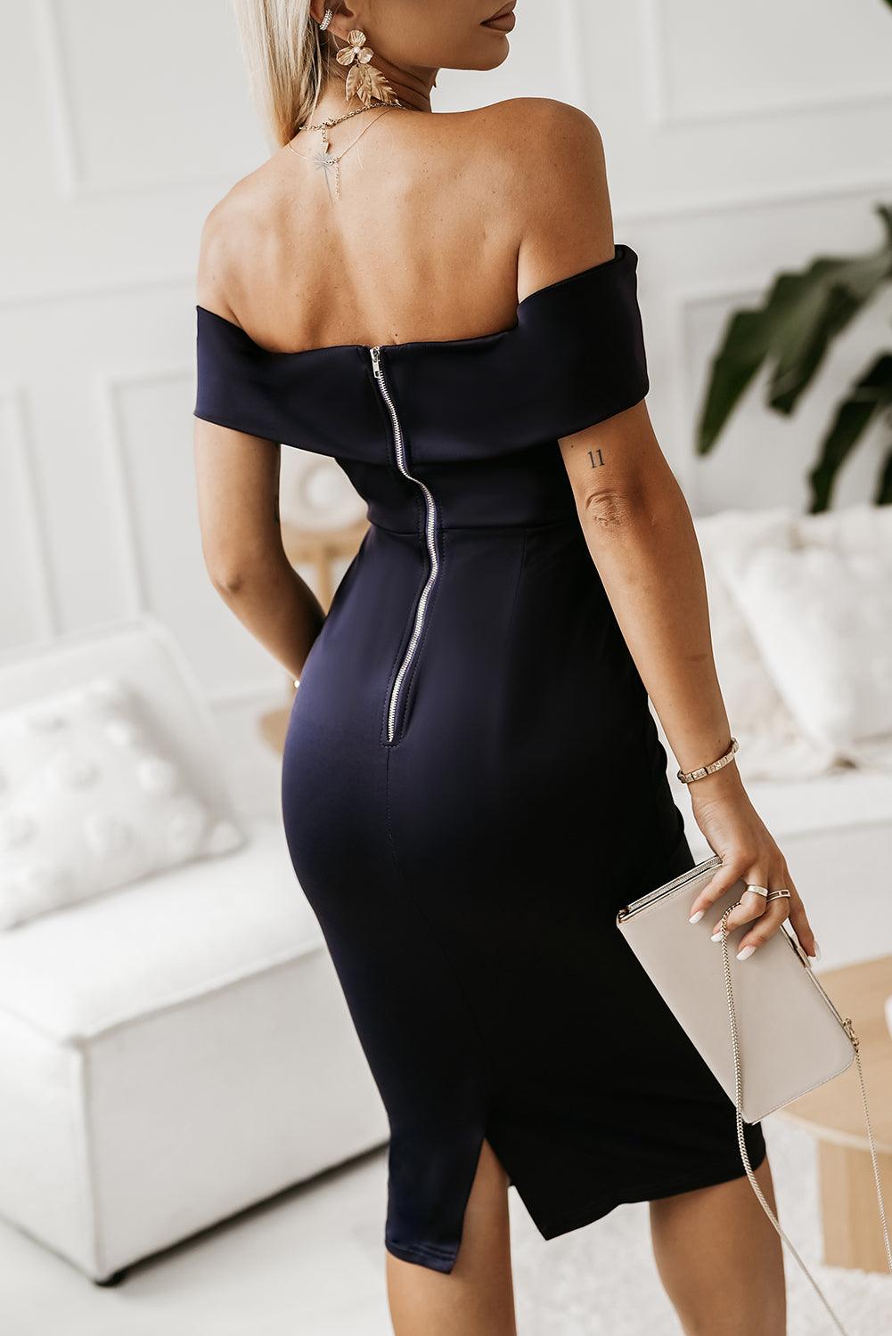 Women's Dresses Off-Shoulder Zip-Back Slit Dress