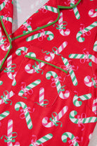 Women's Sleepwear/LoungewearRed Christmas Candy Cane Print Pocketed Knotted Pajama Set - VacationGrabs