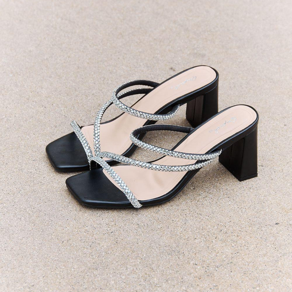 Women's Shoes Qupid Level Up Rhinestone Strap Heels