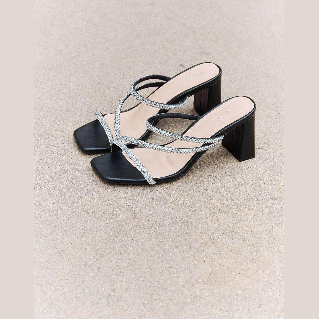 Qupid Level Up Rhinestone Strap Heels - VacationGrabs