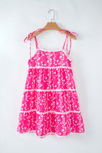 Floral Ric-Rac Tie Strap Sleeveless Mini Dress
