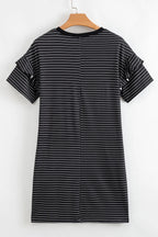 Stripe Ruffle Short Sleeve Crew Neck T-Shirt Mini Dress