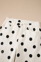 Polka Dot Wide Leg Ankle Length Jeans