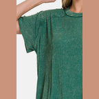 Zenana Washed Ribbed Short Sleeve Top - VacationGrabs