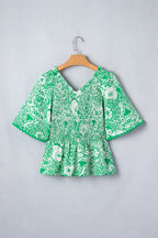Floral Flirty Smocked V-Neck Blouse