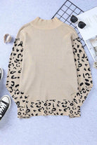 Khaki Leopard High Neck Side Slit Oversized Sweater - VacationGrabs