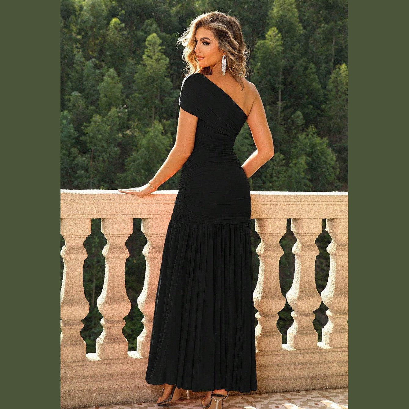 One-Shoulder Ruched Maxi Dresses - VacationGrabs
