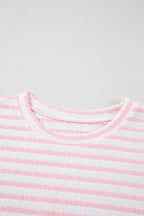 Stripe Knitted Top & Drawstring Shorts Set