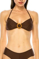 Women's Swimwear - 2PC Two Piece Halter Wooden Ornament Bikini