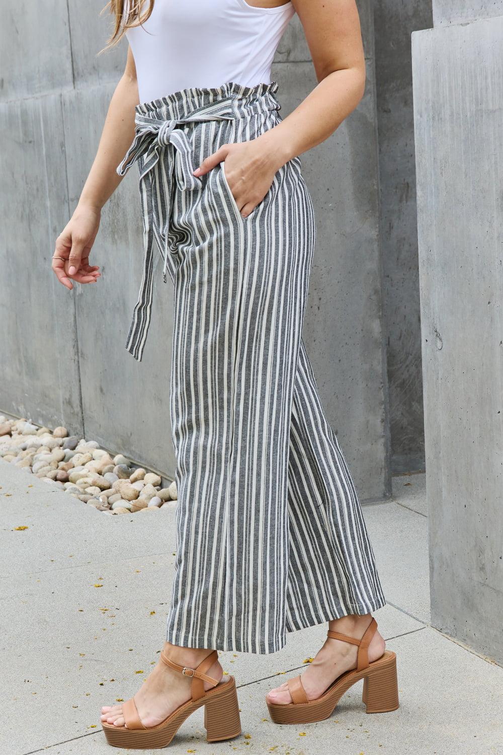Women's Pants Heimish Find Your Path Full Size Paperbag Waist Striped Culotte Pants