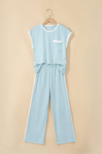 Contrast Trim Boxy Tank & Wide Leg Pants Set