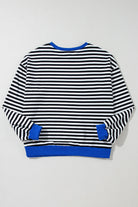 Women's Sweatshirts & HoodiesBlack Stripe Oversized Contrast Trim Pullover Sweatshirt - VacationGrabs