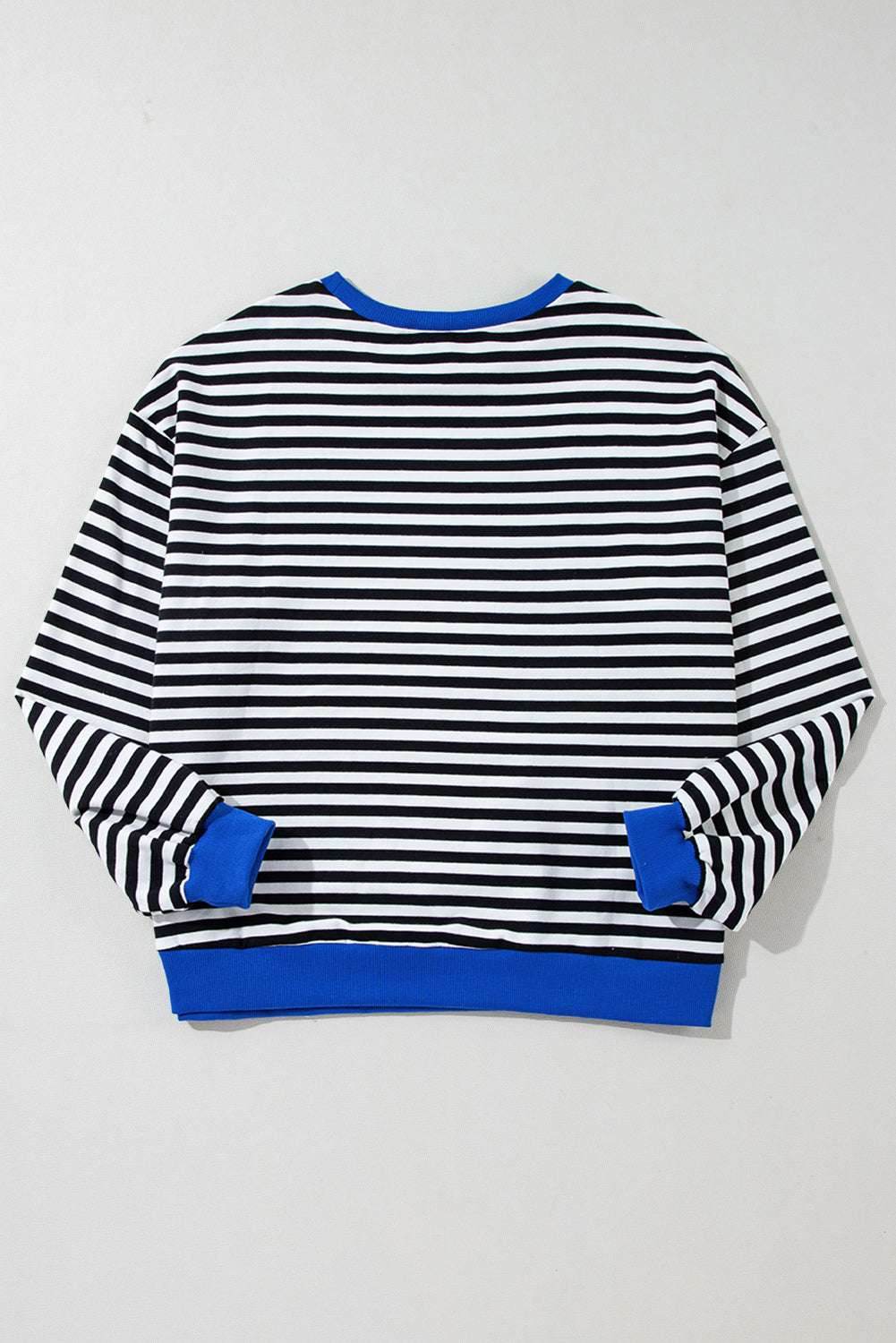Black Stripe Oversized Contrast Trim Pullover Sweatshirt - VacationGrabs