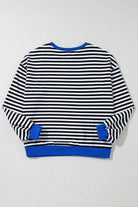 Black Stripe Oversized Contrast Trim Pullover Sweatshirt - VacationGrabs