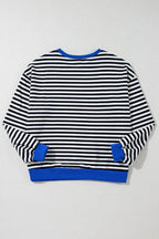 Black Stripe Oversized Contrast Trim Pullover Sweatshirt - VacationGrabs