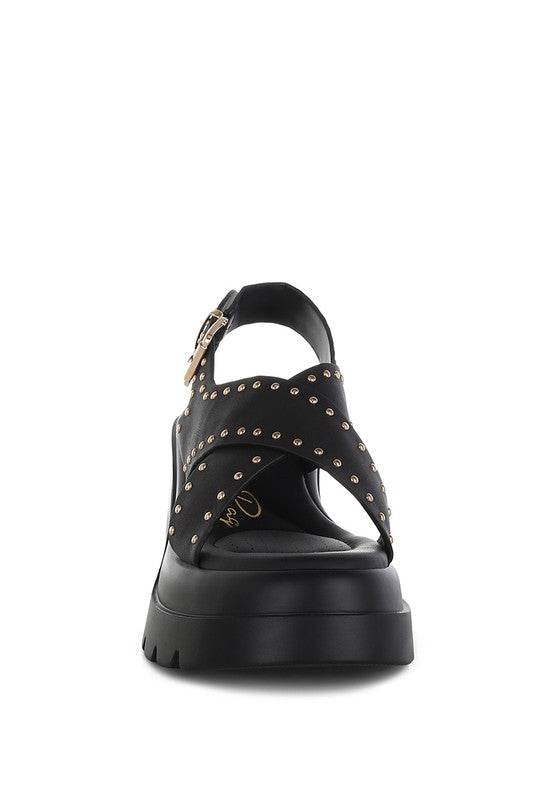Nambo Stud Embellished Block Heel Sandals - VacationGrabs
