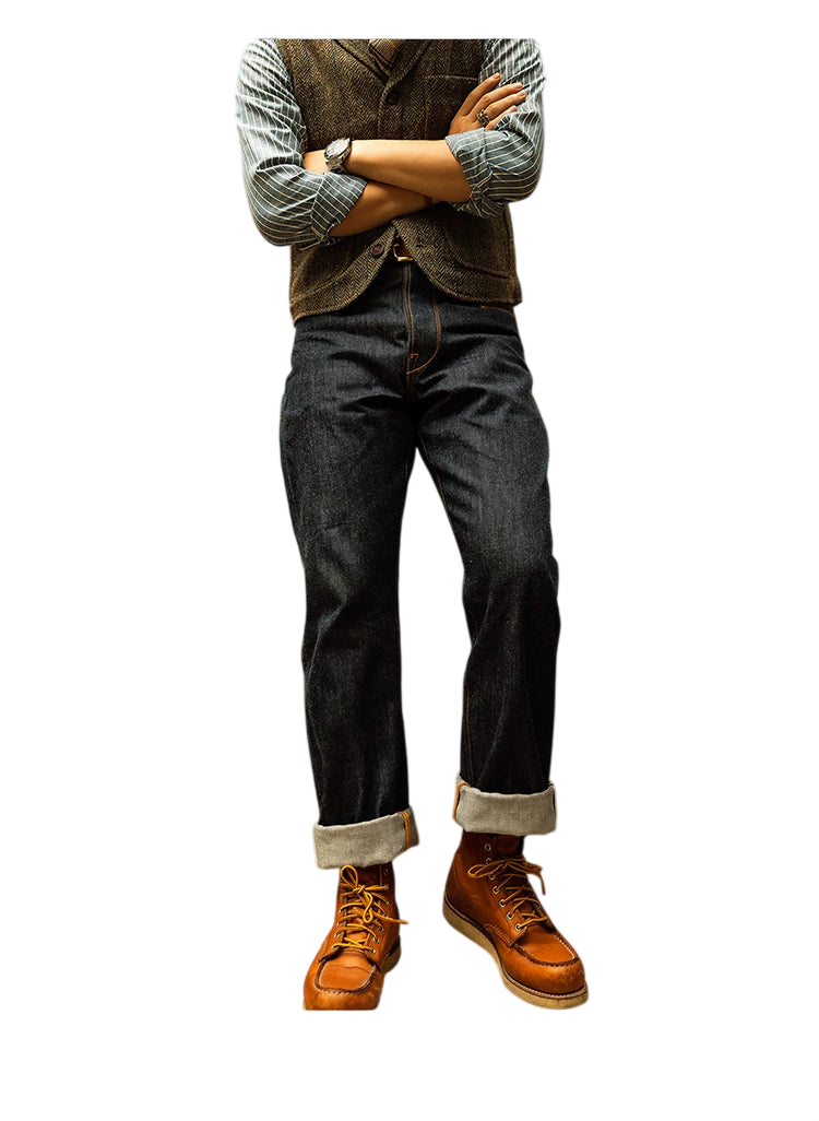 Red Tornado Indigo Selvage Unwashed Pants Unsanforized Brass Buckle Raw Denim Jean