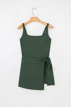 Solid Wrap Tie Waist Square Neck Swim Dress