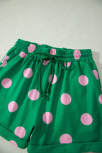 Polka Dot V-Neck Tee & Drawstring Shorts Set