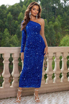 Women's Dresses Blue One-Shoulder Long Sleeve Dress