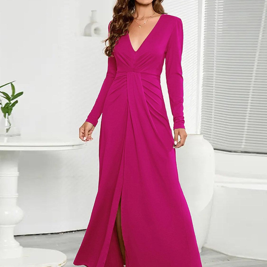 Women's Dresses V-Neck Long Sleeve Split Dress