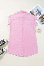 Denim Short Sleeve Double Chest Pocket Shirt Dress