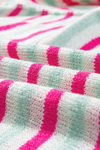 Rose Stripe Oversized Drop Shoulder Sweater with Pocket - VacationGrabs