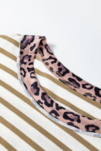 Stripe Leopard Patchwork Round Neck T-Shirt