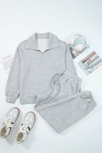 Solid Quarter-Zip Top and Drawstring Pants Set