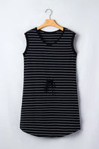 Stripe Drawstring Waist Pocketed Mini Dress