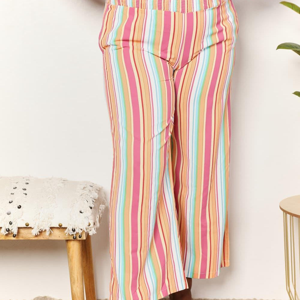 Women's Pants Double Take Striped Smocked Waist Pants with Pockets