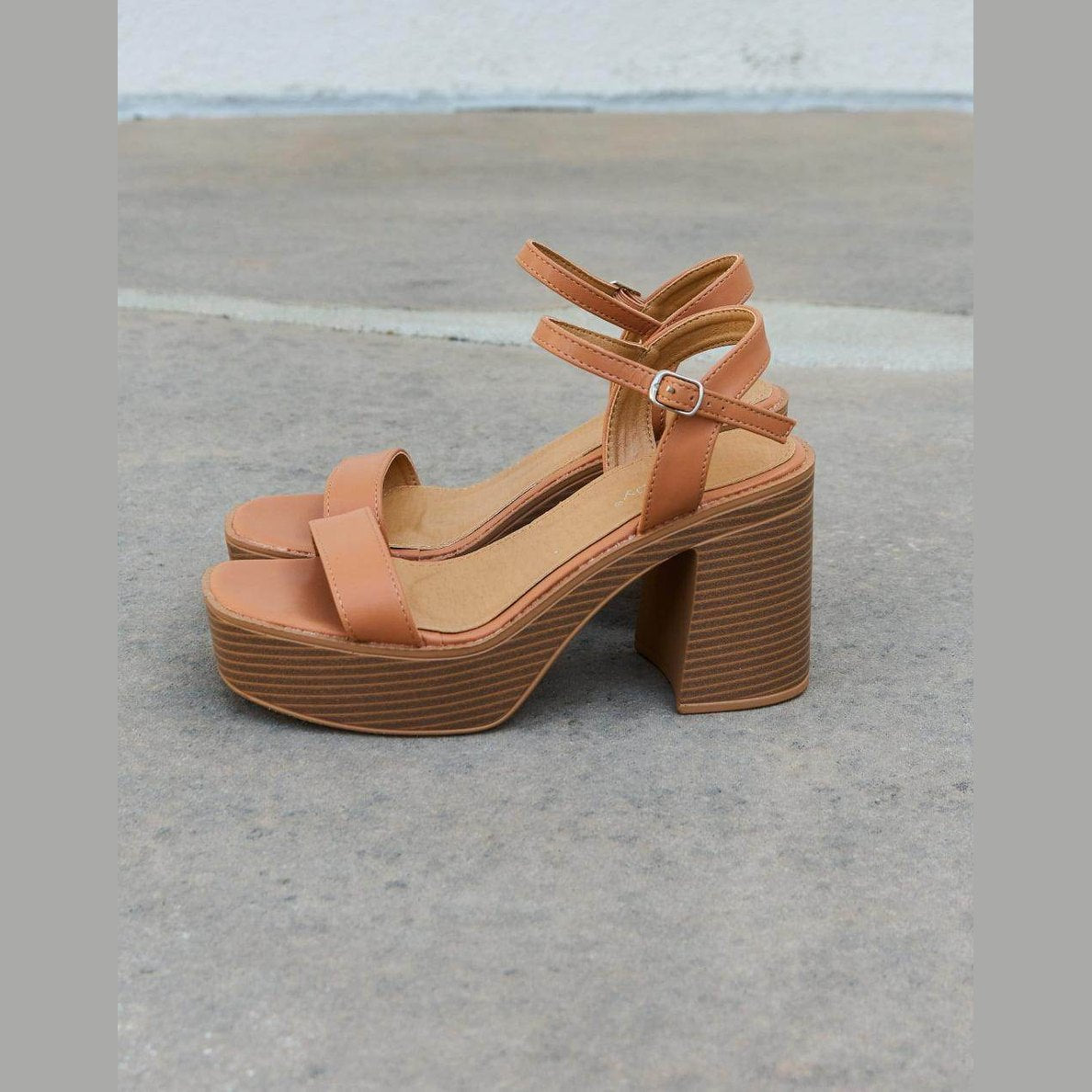 Cognac Platform Heel Sandals - VacationGrabs