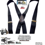 Holdup Brand 1 1/2" Wide Classic Series Basic Black X-back Suspenders With Black Gripper Clasps