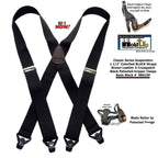 Holdup Brand 1 1/2" Wide Classic Series Basic Black X-back Suspenders With Black Gripper Clasps