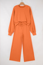 Solid Puff Sleeve Top and Drawstring Pants Set
