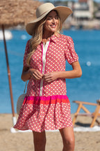 Floral Geometric Colorblock Ruffle Hem Dress