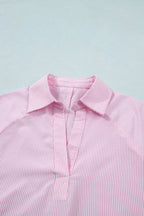 Stripe Tied Short Sleeve Collared Blouse